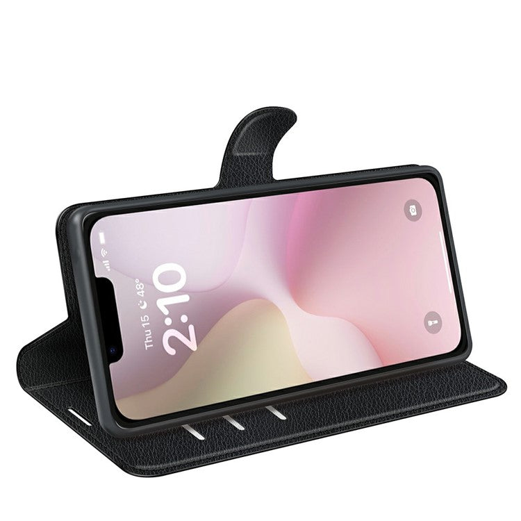 For iPhone 16e Case Litchi Texture Shockproof Leather Wallet Phone Cover - Black