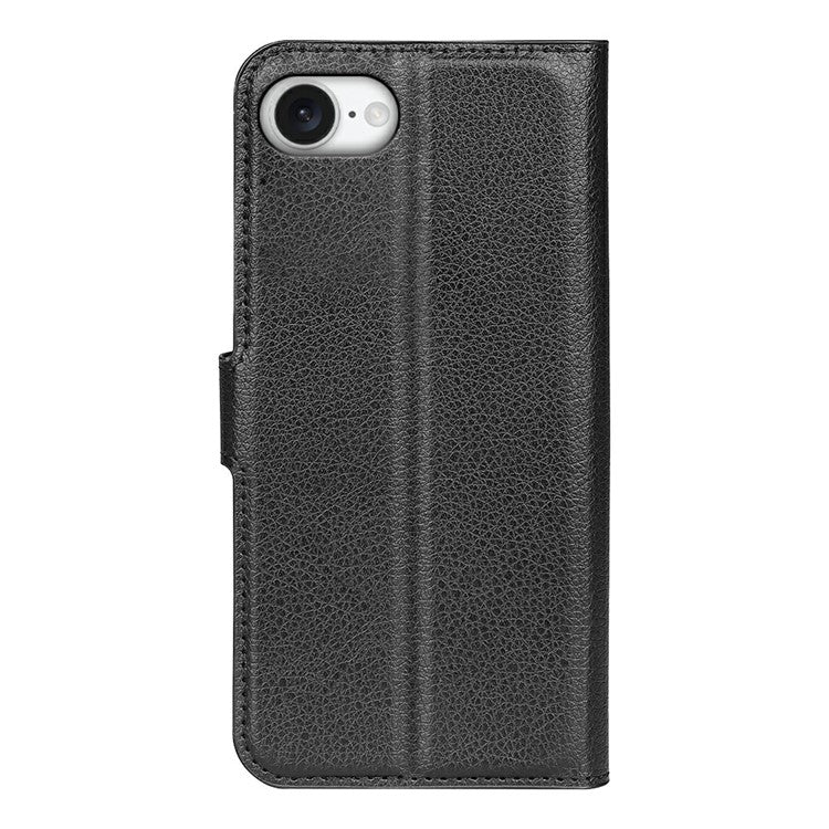 For iPhone 16e Case Litchi Texture Shockproof Leather Wallet Phone Cover - Black