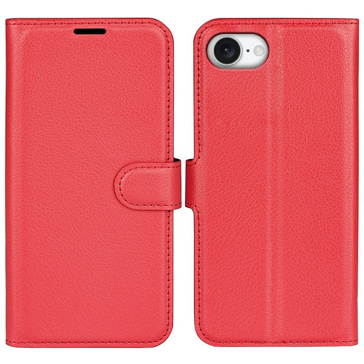For iPhone SE (2025) Case Litchi Texture Shockproof Leather Wallet Phone Cover - Red