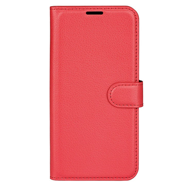 For iPhone 16e Case Litchi Texture Shockproof Leather Wallet Phone Cover - Red