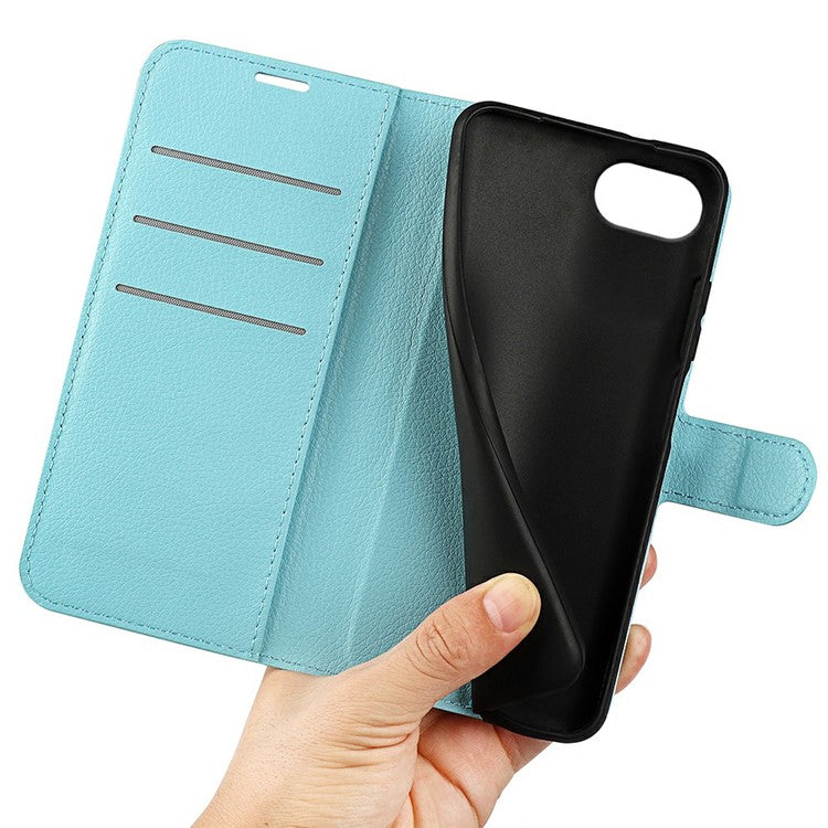 For iPhone 16e Case Litchi Texture Shockproof Leather Wallet Phone Cover - Blue