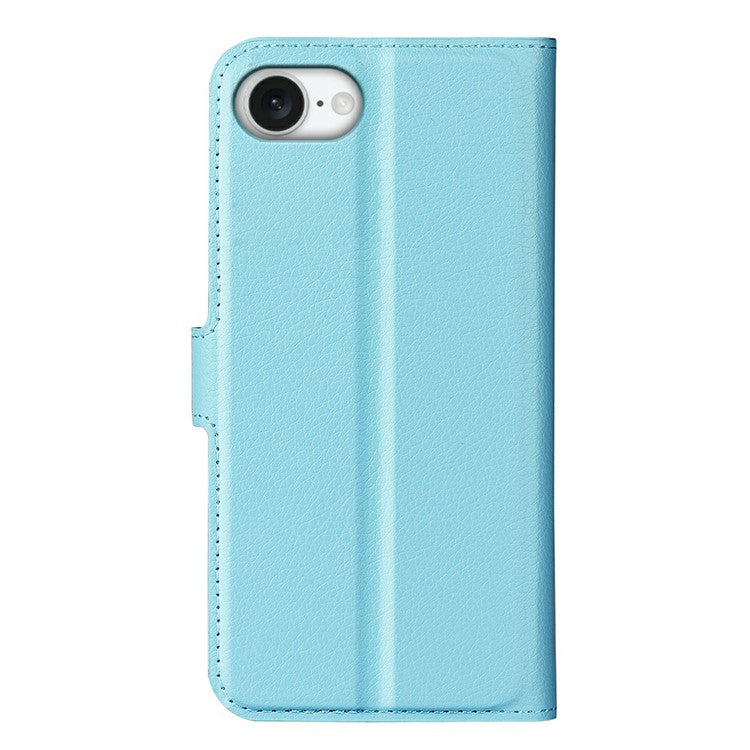 For iPhone 16e Case Litchi Texture Shockproof Leather Wallet Phone Cover - Blue