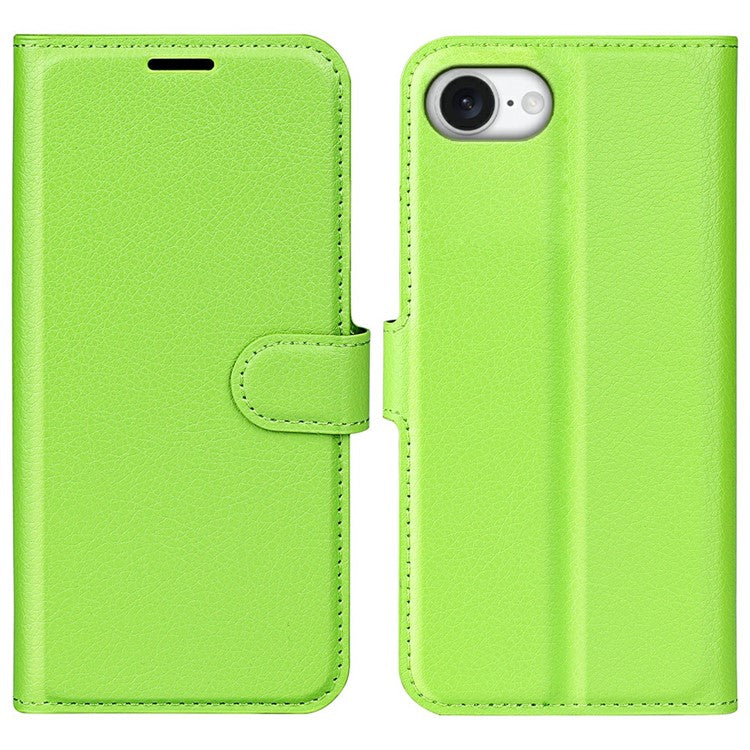 For iPhone 16e Case Litchi Texture Shockproof Leather Wallet Phone Cover - Green