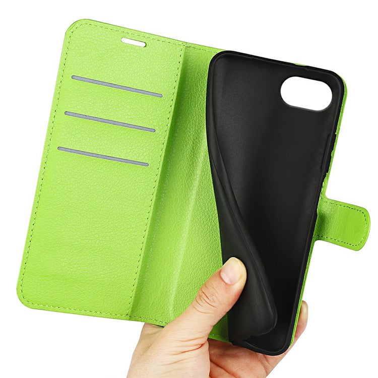 For iPhone 16e Case Litchi Texture Shockproof Leather Wallet Phone Cover - Green