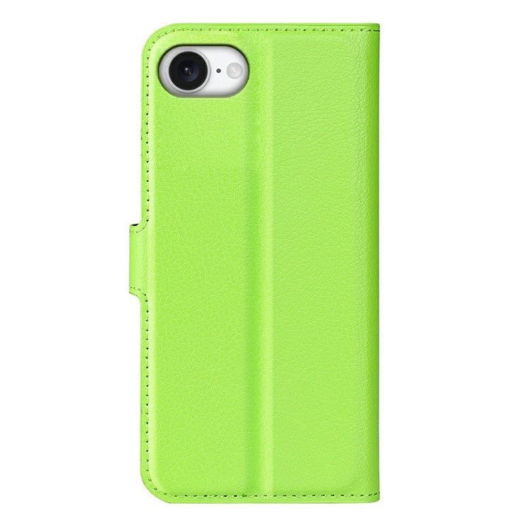 For iPhone 16e Case Litchi Texture Shockproof Leather Wallet Phone Cover - Green