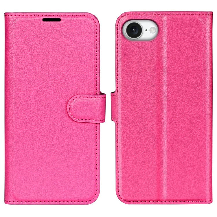 For iPhone 16e Case Litchi Texture Shockproof Leather Wallet Phone Cover - Rose