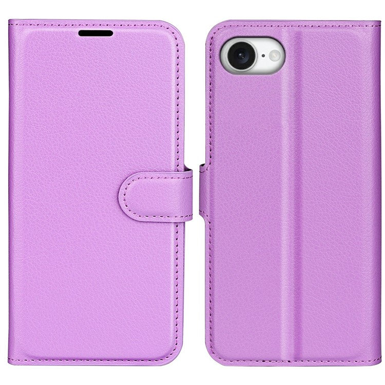 For iPhone 16e Case Litchi Texture Shockproof Leather Wallet Phone Cover - Purple