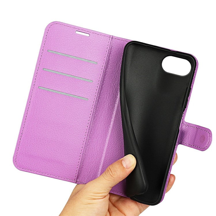 For iPhone 16e Case Litchi Texture Shockproof Leather Wallet Phone Cover - Purple