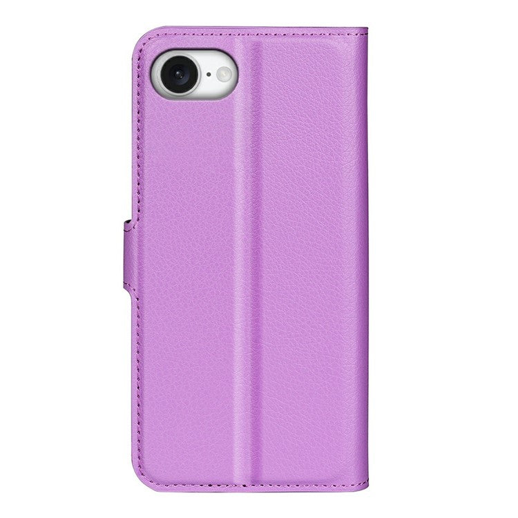 For iPhone 16e Case Litchi Texture Shockproof Leather Wallet Phone Cover - Purple