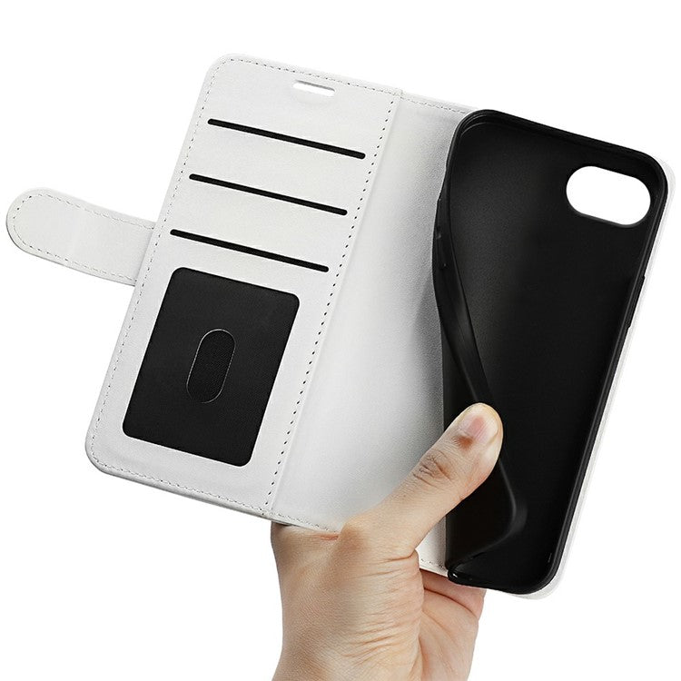 For iPhone 16e Wallet Case Crazy Horse Texture Stand Leather Phone Cover - White