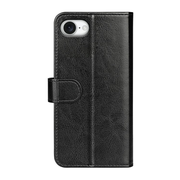 For iPhone SE (2025) Wallet Case Crazy Horse Texture Stand Leather Phone Cover - Black