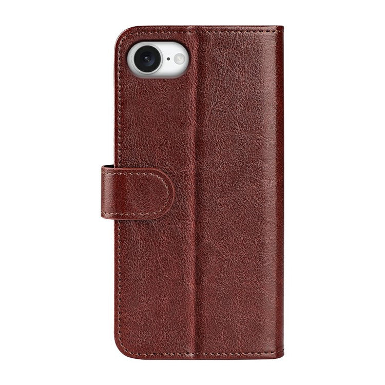 For iPhone SE (2025) Wallet Case Crazy Horse Texture Stand Leather Phone Cover - Brown
