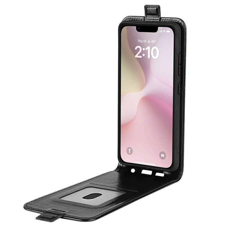 For iPhone 16e Case with Card Slots Vertical Flip Leather Phone Cover - Black