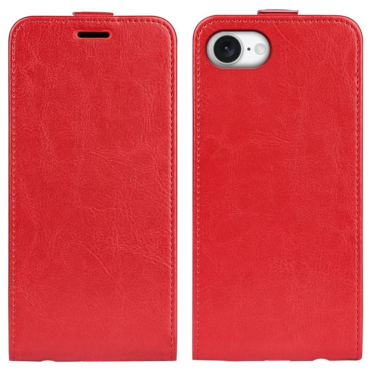For iPhone 16e Case with Card Slots Vertical Flip Leather Phone Cover - Red