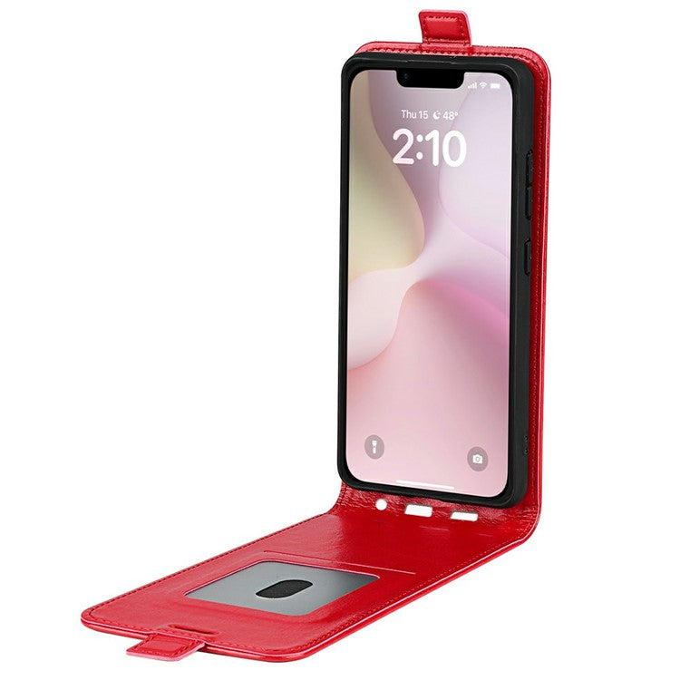 For iPhone 16e Case with Card Slots Vertical Flip Leather Phone Cover - Red