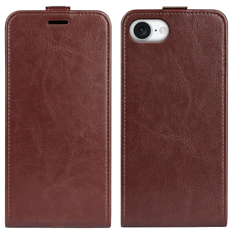 For iPhone 16e Case with Card Slots Vertical Flip Leather Phone Cover - Brown