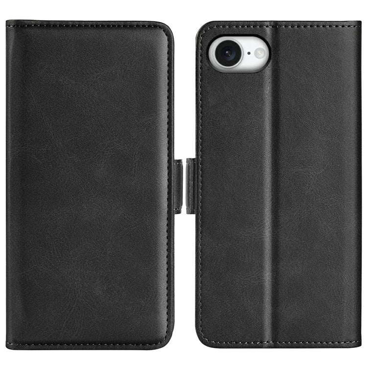 For iPhone 16e Stand Case Calf Texture Leather Wallet Phone Cover - Black