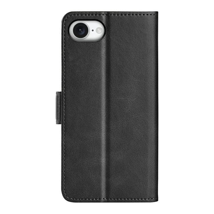For iPhone SE (2025) Stand Case Calf Texture Leather Wallet Phone Cover - Black