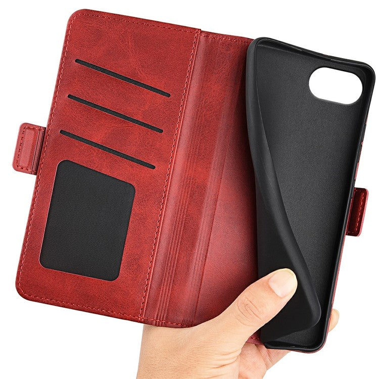 For iPhone SE (2025) Stand Case Calf Texture Leather Wallet Phone Cover - Red
