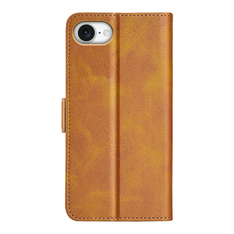 For iPhone 16e Stand Case Calf Texture Leather Wallet Phone Cover - Yellow