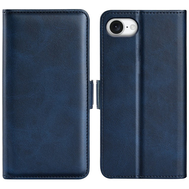 For iPhone SE (2025) Stand Case Calf Texture Leather Wallet Phone Cover - Blue