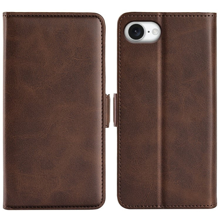 For iPhone SE (2025) Stand Case Calf Texture Leather Wallet Phone Cover - Brown