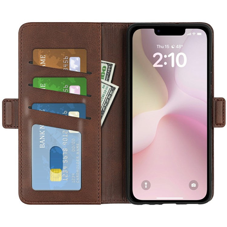 For iPhone SE (2025) Stand Case Calf Texture Leather Wallet Phone Cover - Brown