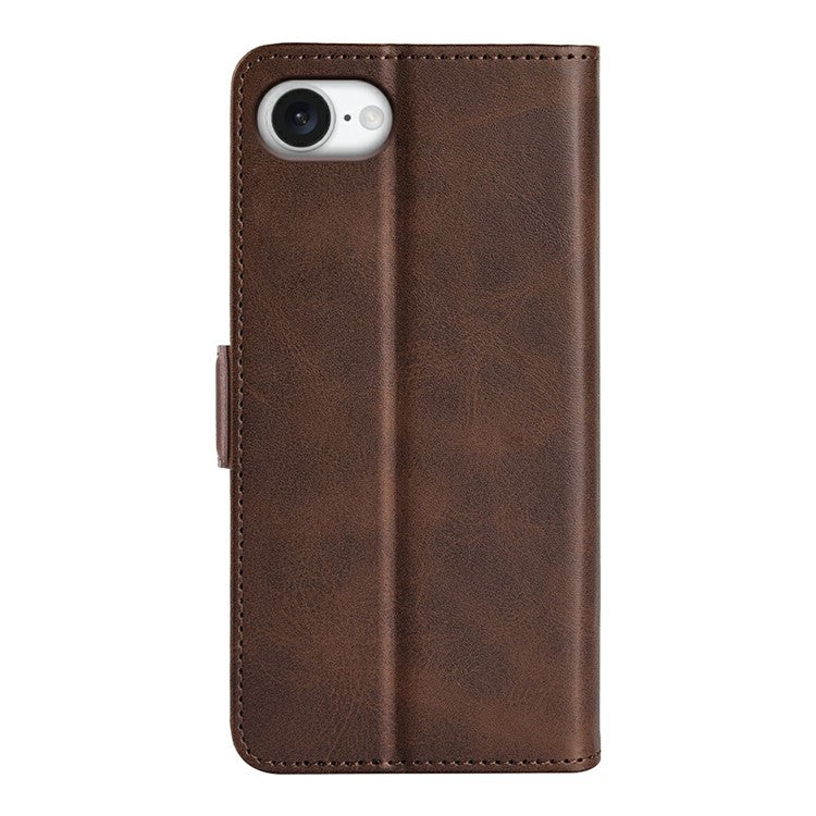 For iPhone 16e Stand Case Calf Texture Leather Wallet Phone Cover - Brown
