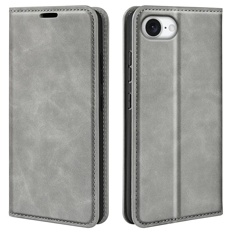 For iPhone SE (2025) Case Skin Touch Leather Wallet Phone Cover - Grey