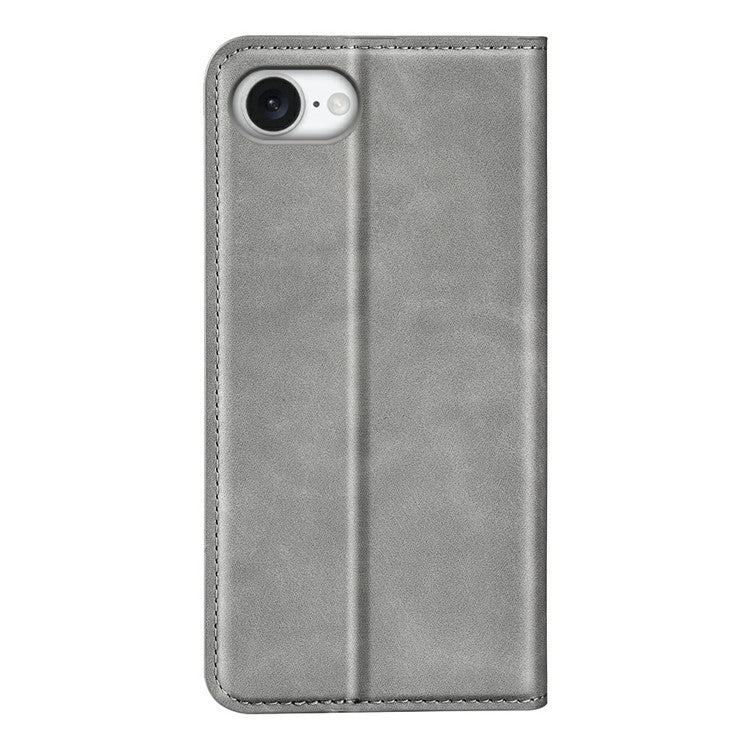 For iPhone SE (2025) Case Skin Touch Leather Wallet Phone Cover - Grey