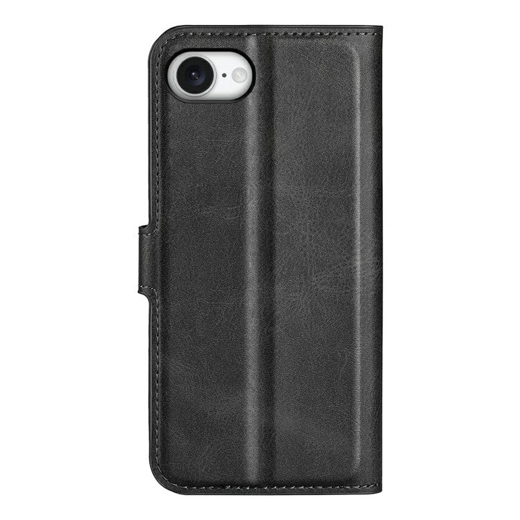 For iPhone 16e Stand Case Anti-Scratch Calf Texture Leather Phone Cover - Black