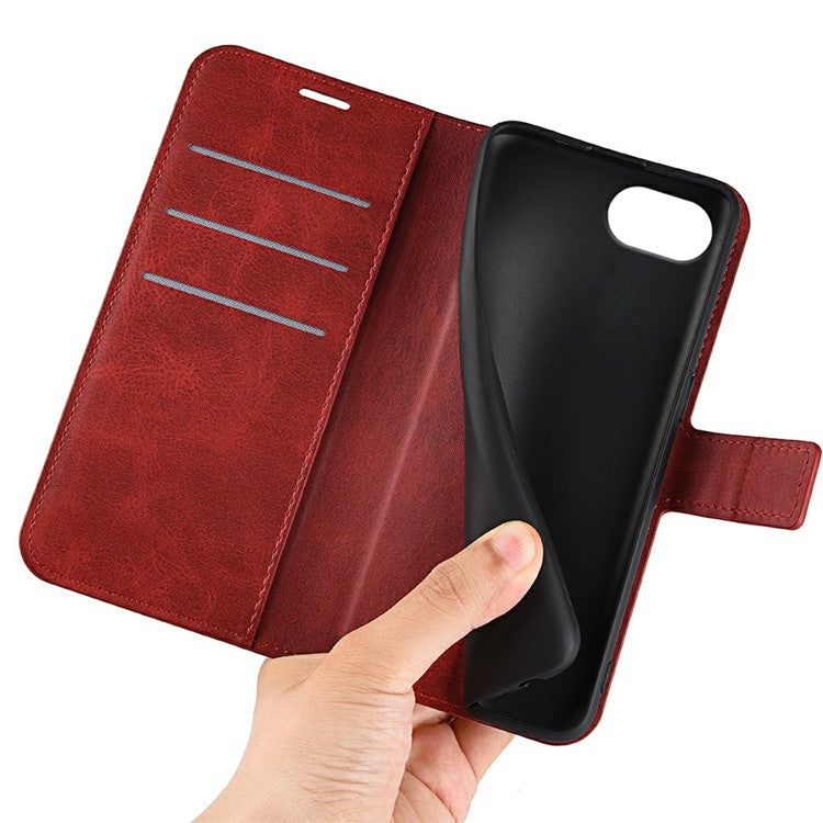 For iPhone 16e Stand Case Anti-Scratch Calf Texture Leather Phone Cover - Red
