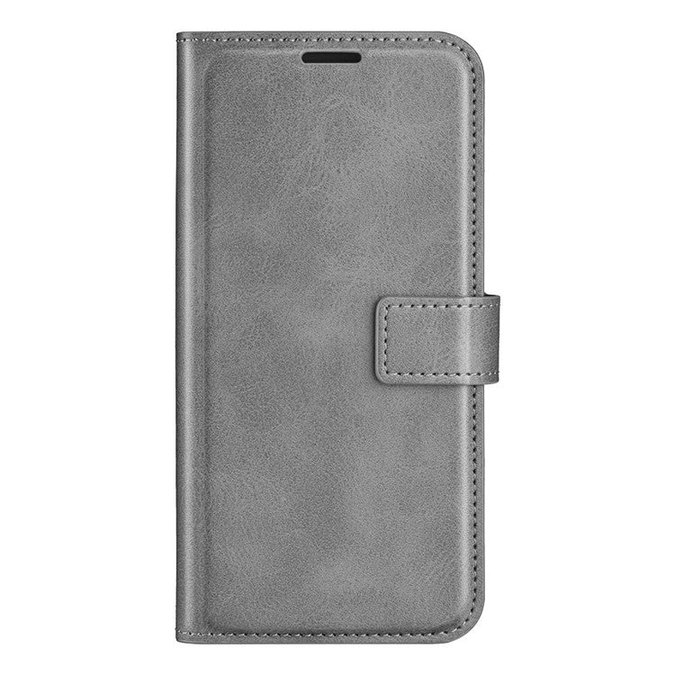 For iPhone SE (2025) Stand Case Anti-Scratch Calf Texture Leather Phone Cover - Grey