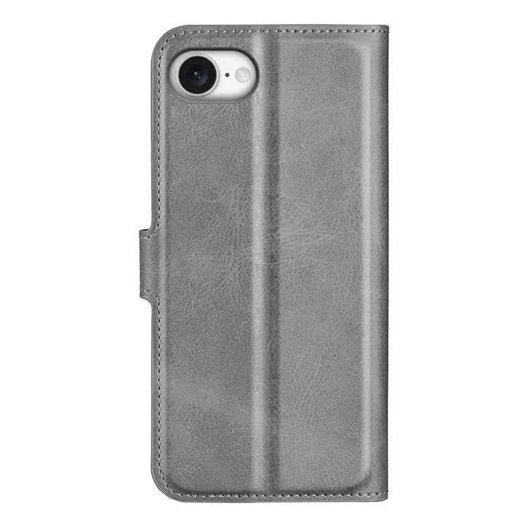For iPhone SE (2025) Stand Case Anti-Scratch Calf Texture Leather Phone Cover - Grey