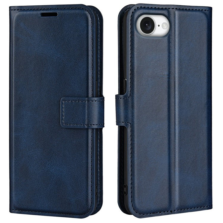 For iPhone 16e Stand Case Anti-Scratch Calf Texture Leather Phone Cover - Blue