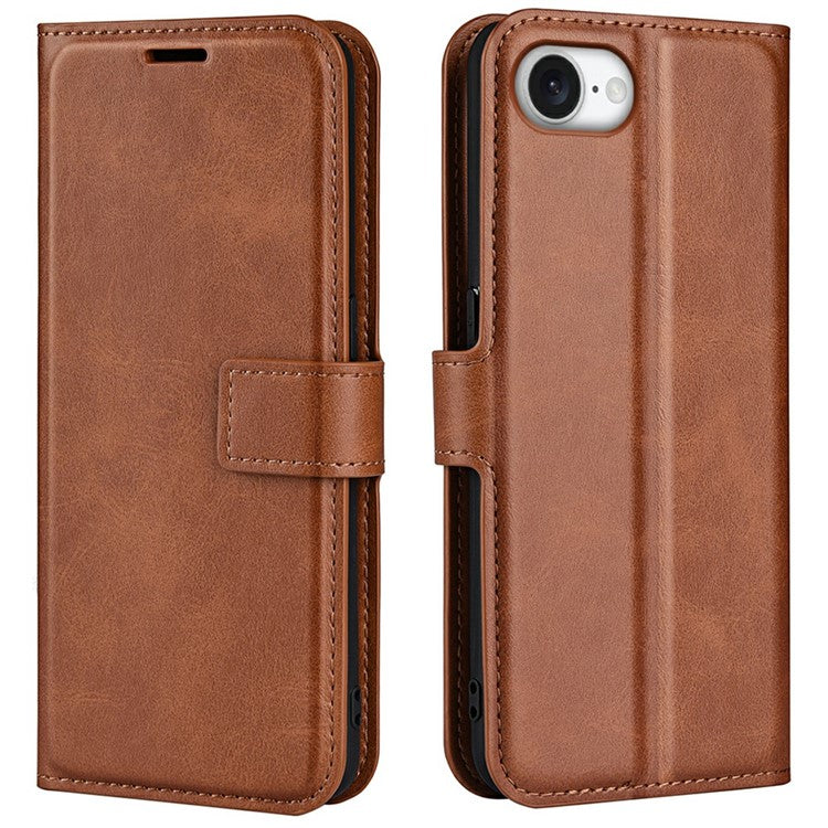 For iPhone SE (2025) Stand Case Anti-Scratch Calf Texture Leather Phone Cover - Light Brown
