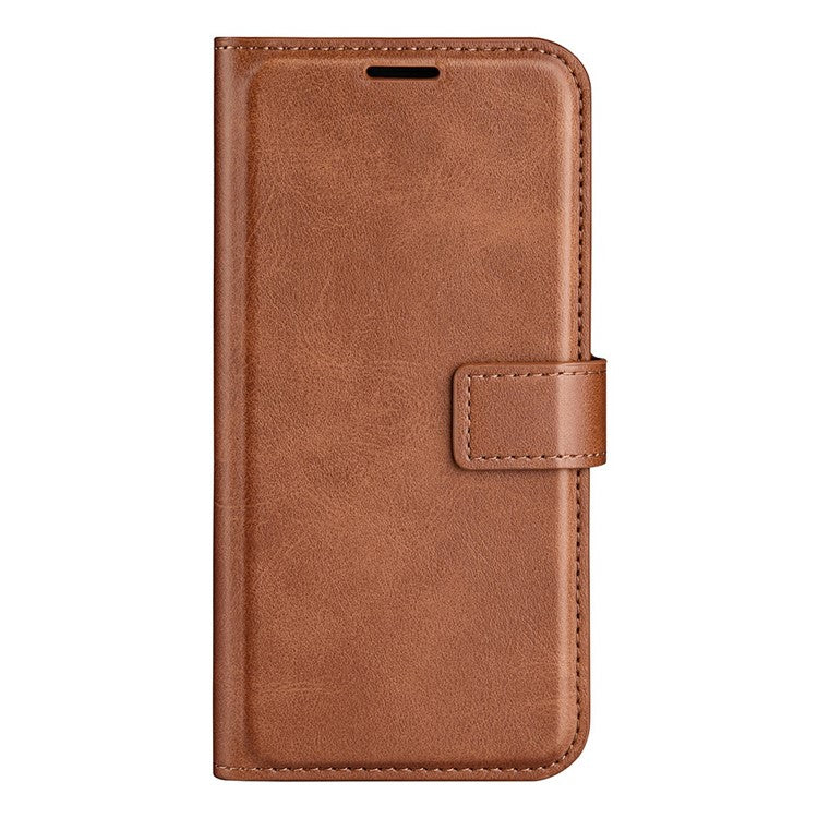 For iPhone 16e Stand Case Anti-Scratch Calf Texture Leather Phone Cover - Light Brown