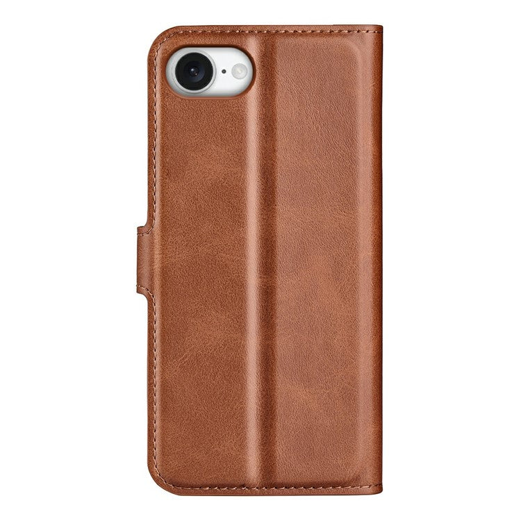 For iPhone 16e Stand Case Anti-Scratch Calf Texture Leather Phone Cover - Light Brown