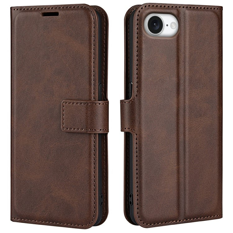 For iPhone SE (2025) Stand Case Anti-Scratch Calf Texture Leather Phone Cover - Brown