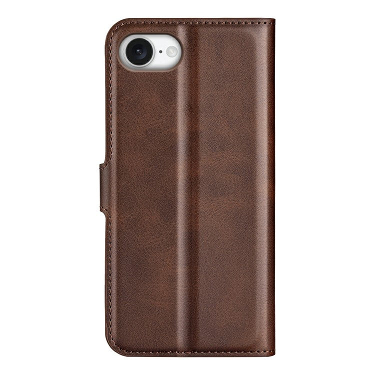 For iPhone SE (2025) Stand Case Anti-Scratch Calf Texture Leather Phone Cover - Brown