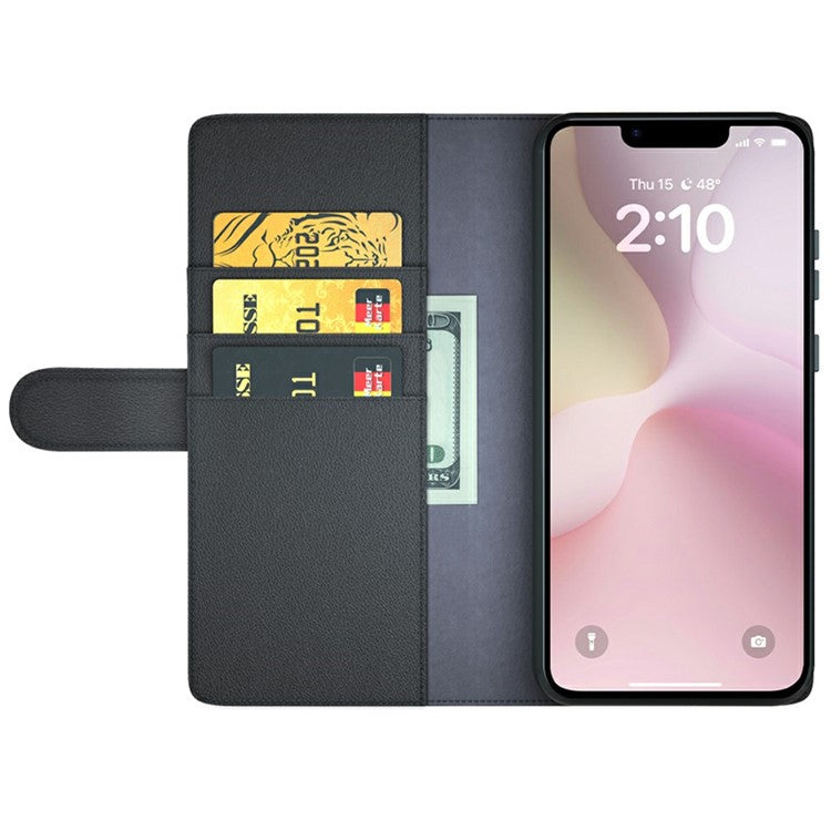For iPhone 16e Case Genuine Split Leather Phone Cover Wallet Card Slot - Black