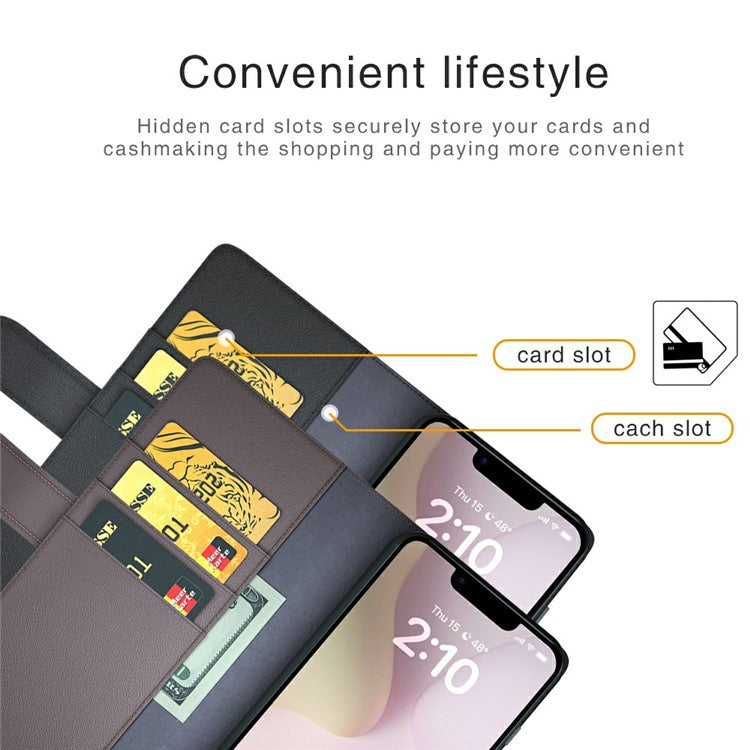 For iPhone 16e Case Genuine Split Leather Phone Cover Wallet Card Slot - Black