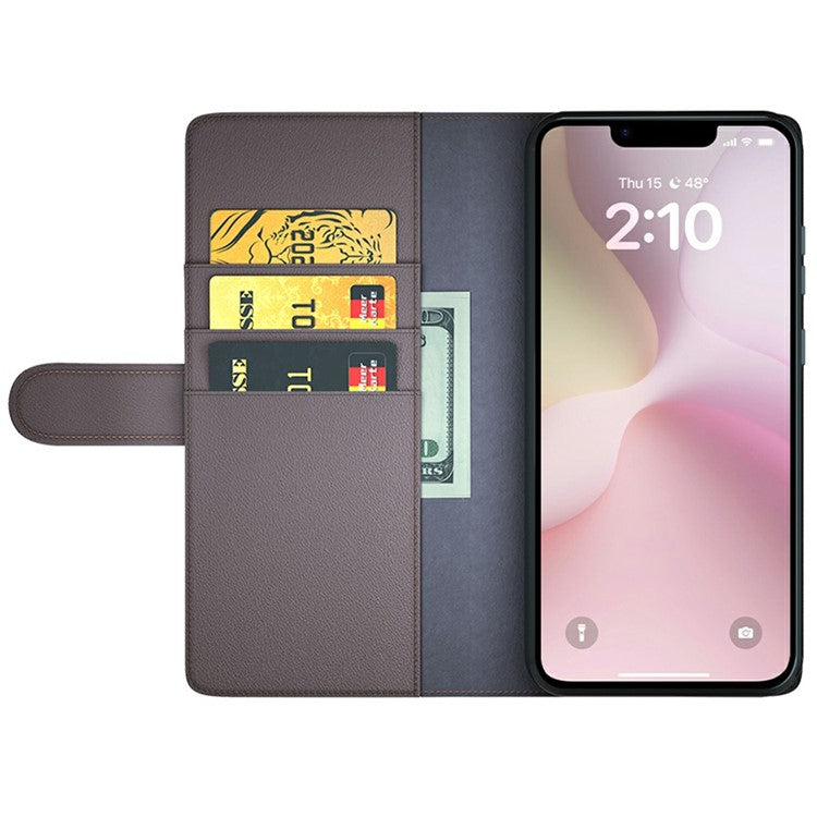 For iPhone 16e Case Genuine Split Leather Phone Cover Wallet Card Slot - Brown