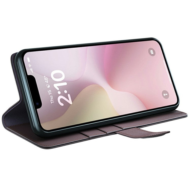 For iPhone SE (2025) Case Genuine Split Leather Phone Cover Wallet Card Slot - Brown