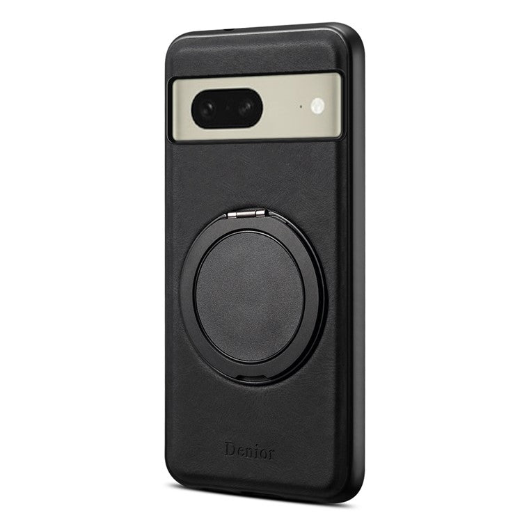 DENIOR A14 For Google Pixel 8 Magnetic Case Rotary Kickstand Leather PC TPU Phone Cover - Black