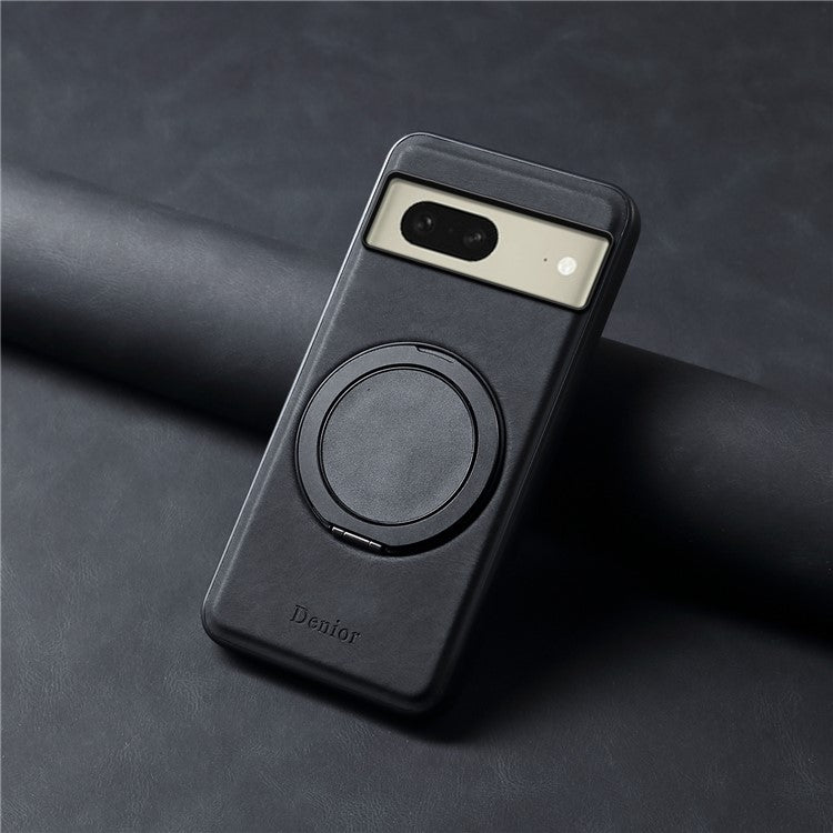 DENIOR A14 For Google Pixel 8 Magnetic Case Rotary Kickstand Leather PC TPU Phone Cover - Black