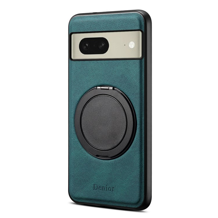 DENIOR A14 For Google Pixel 8 Magnetic Case Rotary Kickstand Leather PC TPU Phone Cover - Blue