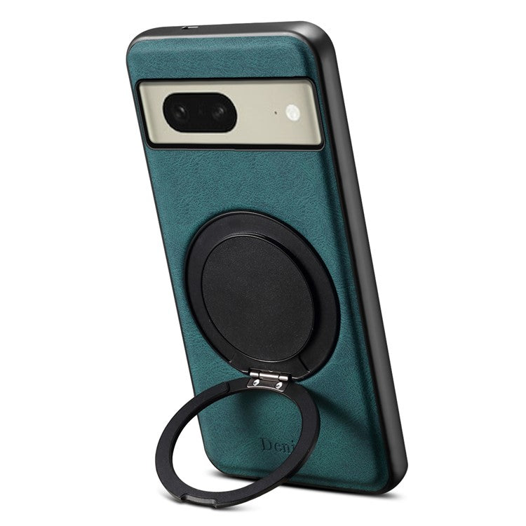 DENIOR A14 For Google Pixel 8 Magnetic Case Rotary Kickstand Leather PC TPU Phone Cover - Blue