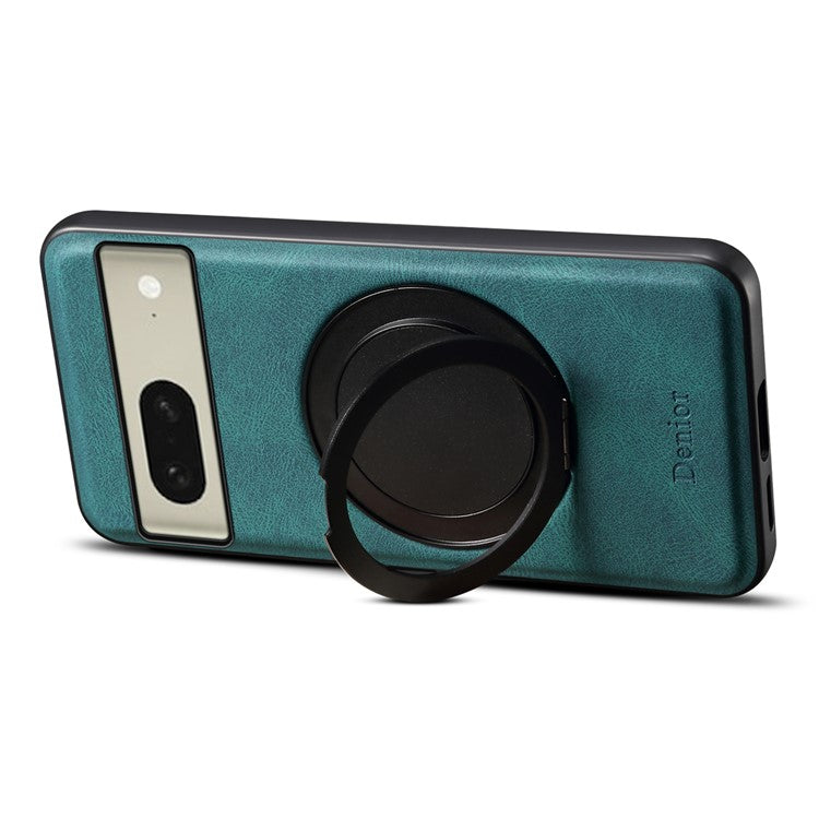 DENIOR A14 For Google Pixel 8 Magnetic Case Rotary Kickstand Leather PC TPU Phone Cover - Blue