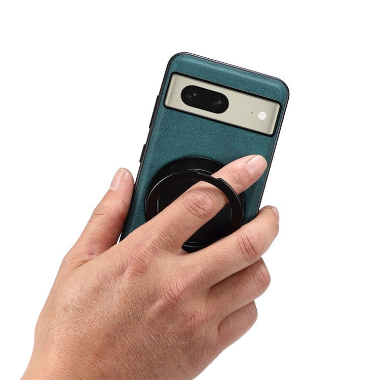 DENIOR A14 For Google Pixel 8 Magnetic Case Rotary Kickstand Leather PC TPU Phone Cover - Blue